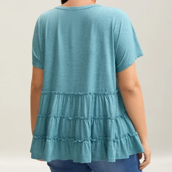BloomChic Teal Ruffle Short Sleeve Top - Picture 2 of 3